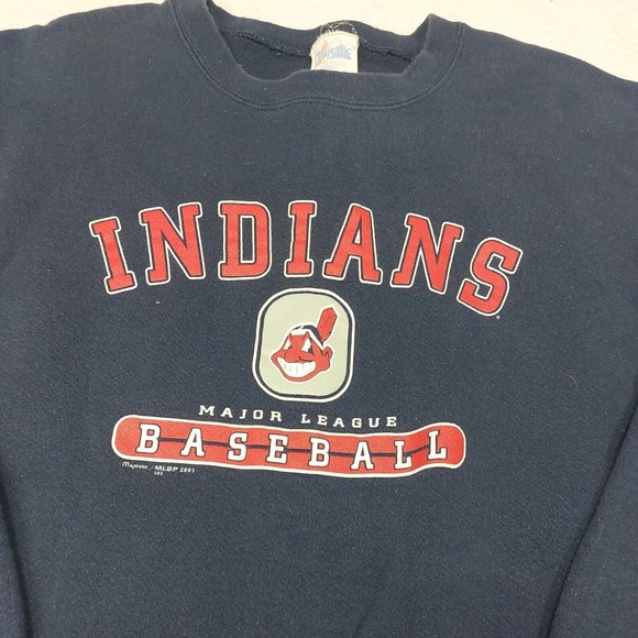 Vintage Cleveland Indians USA Made Majestic Tag Navy Blue Crewneck Size Large - Picture 4 of 9